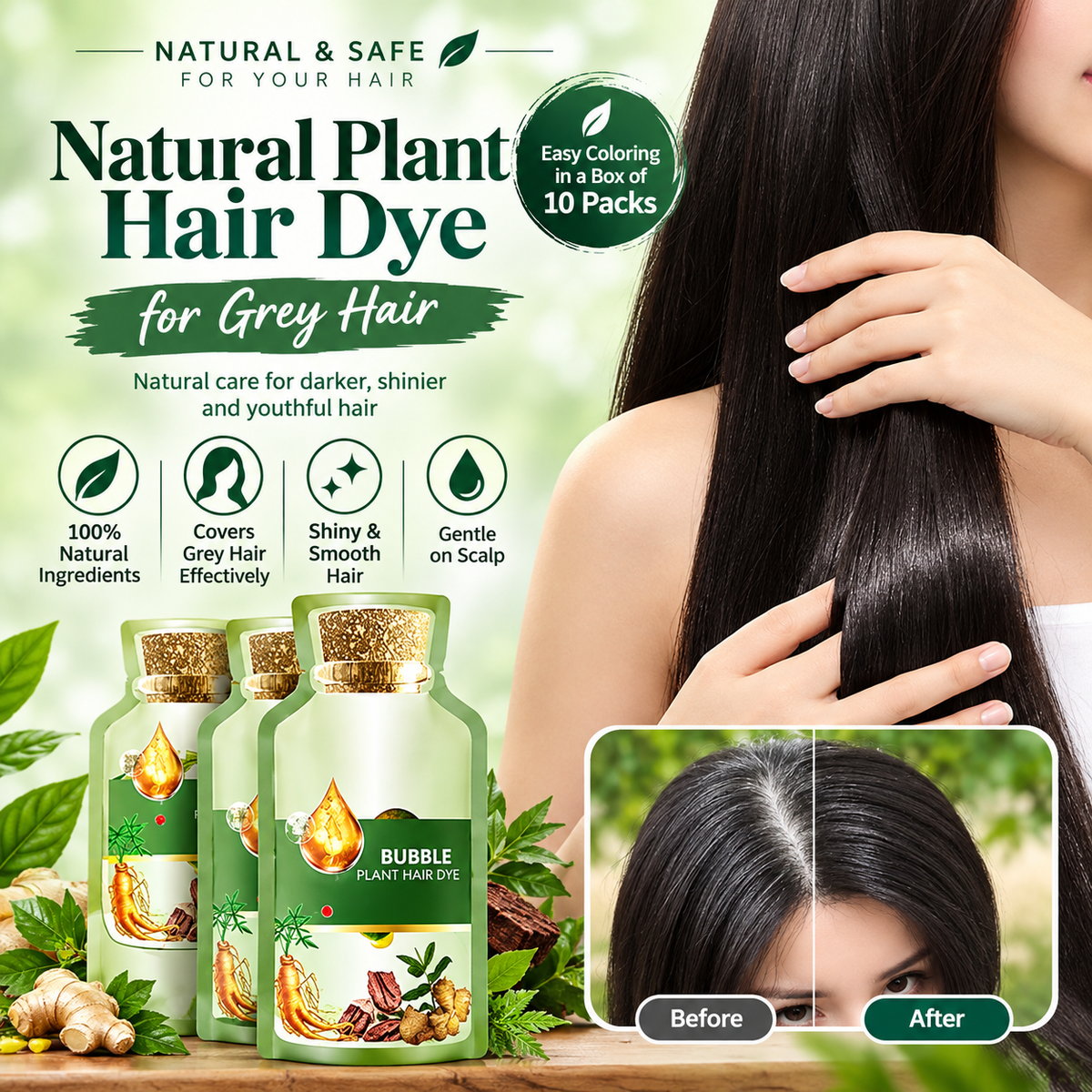 Natural Plant Hair Dye, Corzen Bubble Hair Color, New Botanical 3-Pack Box